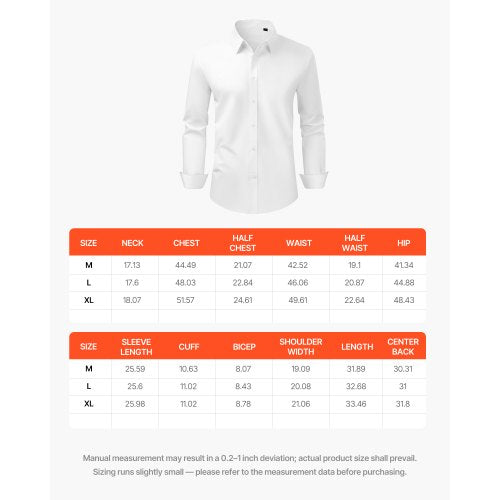 Mens Button Up Shirt Mens Long Sleeve Wrinklefree Button Down Dress