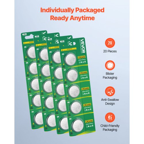 CR2450 Lithium Battery 20 Count Pack of 4 Lithium Coin Battery