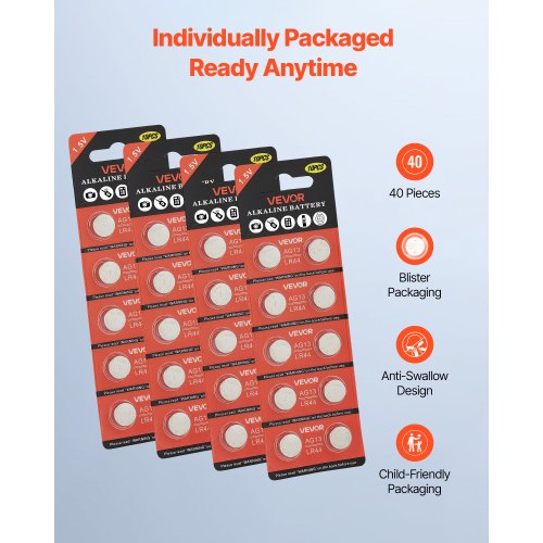 Button Cell Battery 4 Pack 40 Count LR44 Alkaline Batteries NonMercury