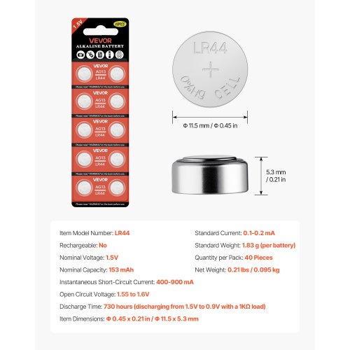 Button Cell Battery 4 Pack 40 Count LR44 Alkaline Batteries NonMercury