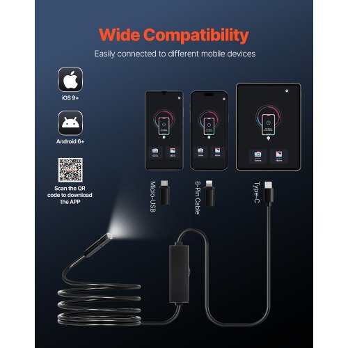 Endoscope Camera with Light 1920P HD Borescope for Android IOS 8 LED