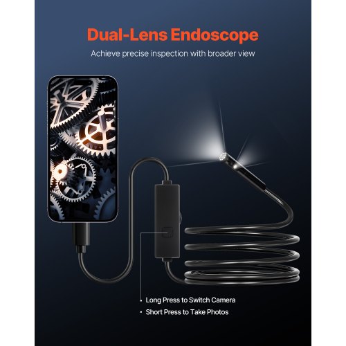 Endoscope Camera with Light Dual Lens Borescope for Android IOS 1920P HD