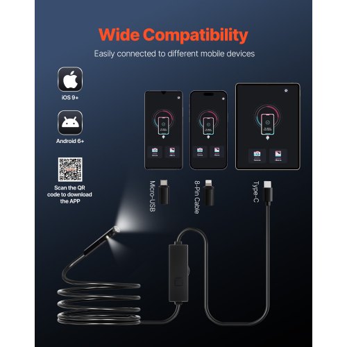 Endoscope Camera with Light Dual Lens Borescope for Android IOS 1920P HD