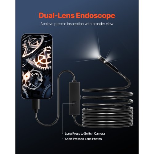 Endoscope Camera with Light Dual Lens Borescope for Android IOS 1920P HD