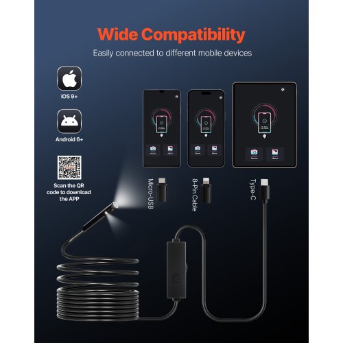 Endoscope Camera with Light Dual Lens Borescope for Android IOS 1920P HD