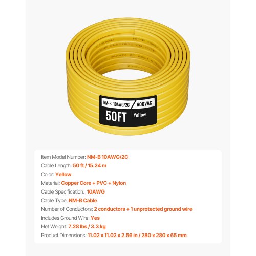 NMB Wire 10AWG2C NonMettalic Residential Indoor Electrical Wire with Ground