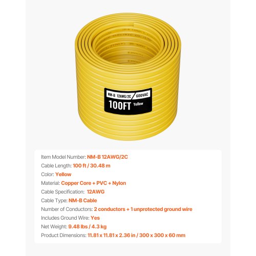 NMB Wire 12AWG2C NonMettalic Residential Indoor Electrical Wire with Ground