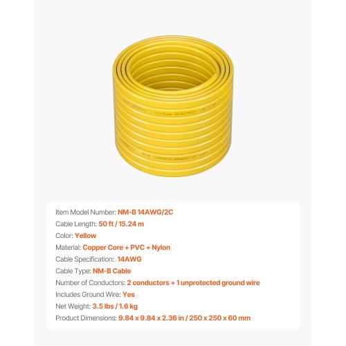 NMB Wire 14AWG2C NonMettalic Residential Indoor Electrical Wire with Ground