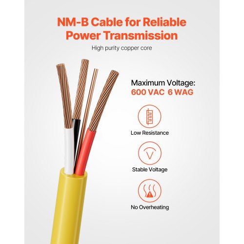 NMB Wire 6AWG3C NonMettalic Residential Indoor Electrical Wire with Ground