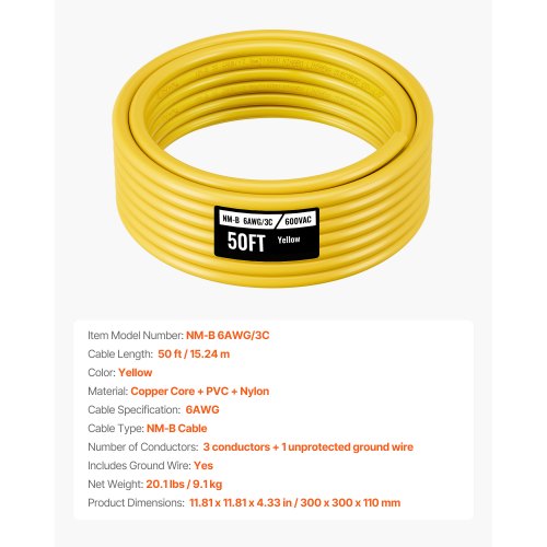 NMB Wire 6AWG3C NonMettalic Residential Indoor Electrical Wire with Ground