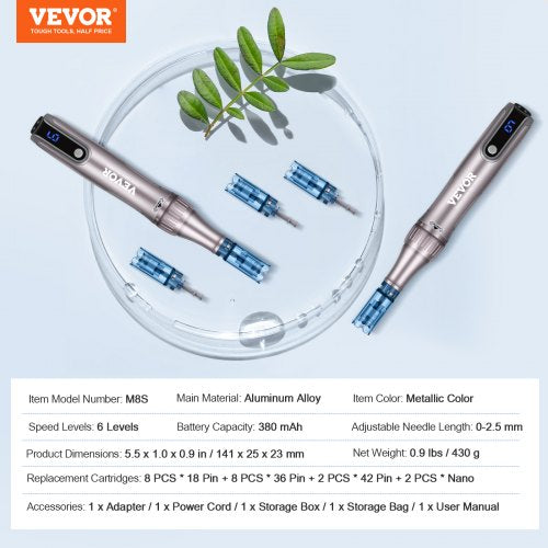 Microneedling Pen M8S Electric Derma Pen with 20PCS AntiBackflow