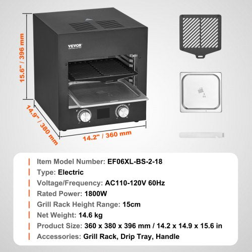 Electric Steak Grill 1800W Smokeless Infrared Electric Broiler 1450°F