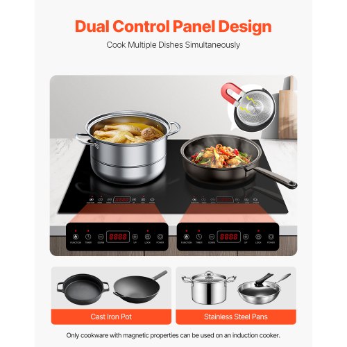 Induction Cooktop 1800W Electric Countertop Burner 2 Burner Touch Control