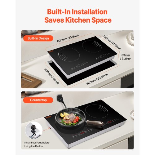 Induction Cooktop 1800W Electric Countertop Burner 2 Burner Touch Control