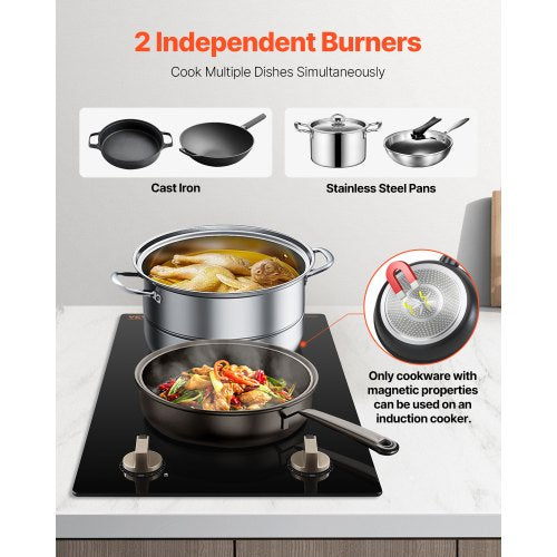 Induction Cooktop 1800W Electric Countertop Burner 2 Burner Knob Control