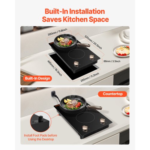 Induction Cooktop 1800W Electric Countertop Burner 2 Burner Knob Control