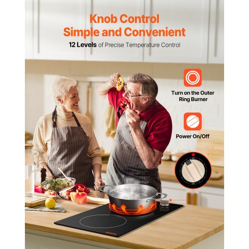 Induction Cooktop 3500W Electric Countertop Burner 2 Burner Knob Control