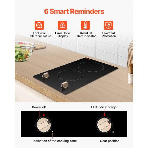 Induction Cooktop 3500W Electric Countertop Burner 2 Burner Knob Control