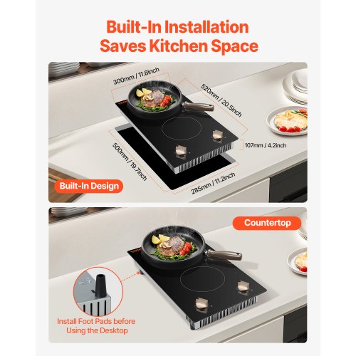 Induction Cooktop 3500W Electric Countertop Burner 2 Burner Knob Control