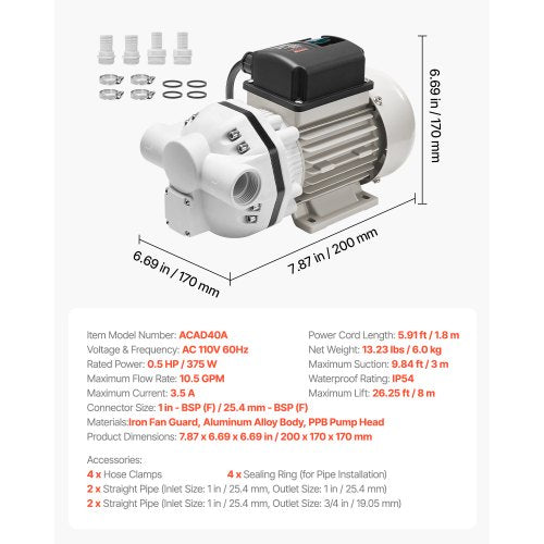 DEF Transfer Pump 105 GPM Diaphragm Irrigation Self Priming Electric