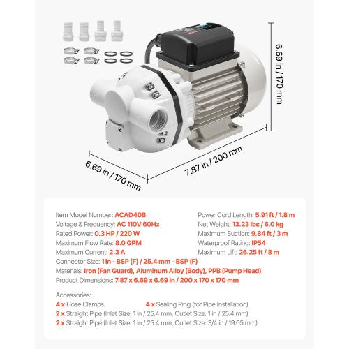 DEF Transfer Pump 8 GPM Diaphragm Irrigation Self Priming Electric Water