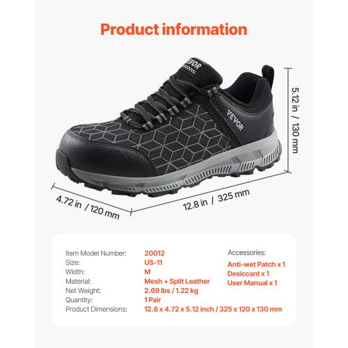 Steel Toe Shoes for Men US Size 11 Mens Cushion Sport Safety Toe Athletic