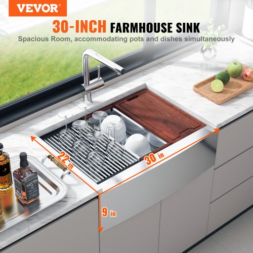 Farmhouse Kitchen Sink 304 Stainless Steel Dropin Sinks Top Mount Single Bowl