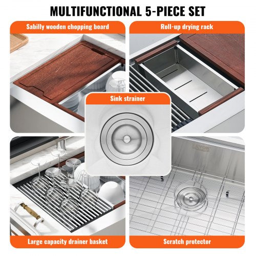 Farmhouse Kitchen Sink 304 Stainless Steel Dropin Sinks Top Mount Single Bowl