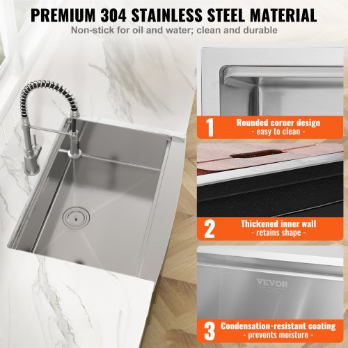 Farmhouse Kitchen Sink 304 Stainless Steel Dropin Sinks Top Mount Single Bowl