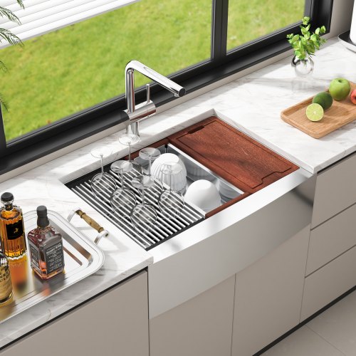 Farmhouse Kitchen Sink 304 Stainless Steel Dropin Sinks Top Mount Single Bowl