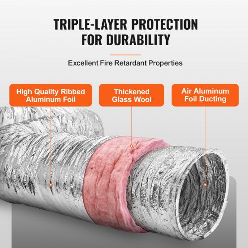 Dryer Vent Hose 10 Insulated Flexible Duct 25FT Long with 2 Duct Clamps