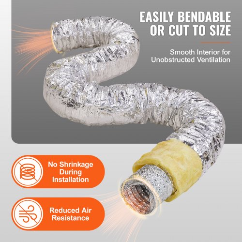 Dryer Vent Hose 6 Insulated Flexible Duct 25FT Long with 2 Duct Clamps