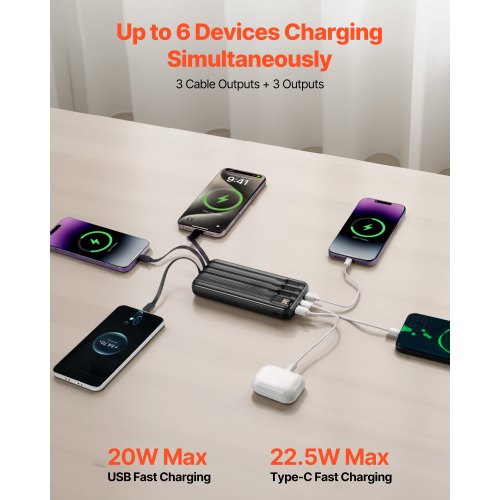 Portable Charger with Builtin Cables 10000 mAh Travel Battery Pack