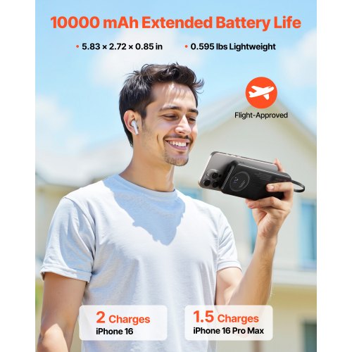 Portable Charger with Builtin Cables 10000 mAh Travel Battery Pack