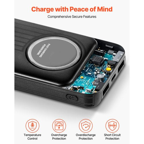 Portable Charger with Builtin Cables 10000 mAh Travel Battery Pack