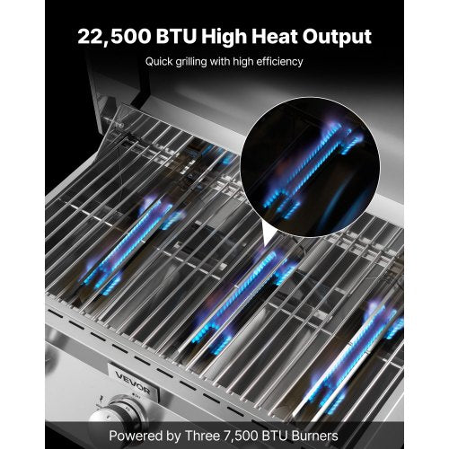Tabletop Gas Grill 3Burner Stainless Steel Portable Propane Grill with Builtin