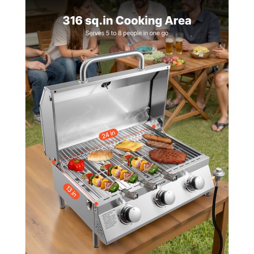 Tabletop Gas Grill 3Burner Stainless Steel Portable Propane Grill with Builtin