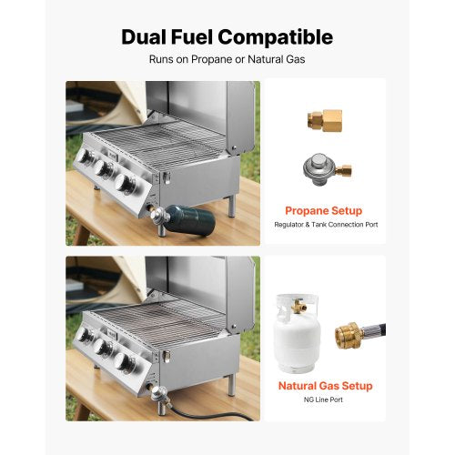 Tabletop Gas Grill 3Burner Stainless Steel Portable Propane Grill with Builtin