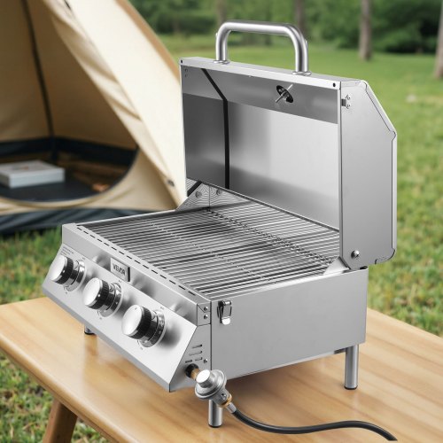 Tabletop Gas Grill 3Burner Stainless Steel Portable Propane Grill with Builtin