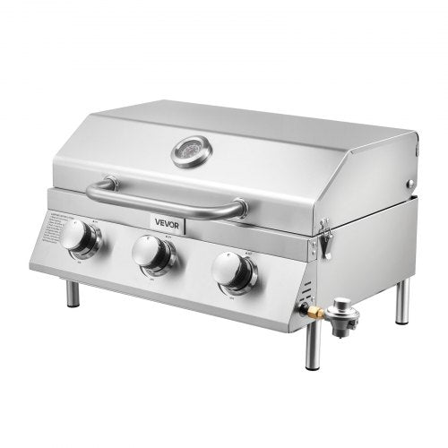 Tabletop Gas Grill 3Burner Stainless Steel Portable Propane Grill with Builtin