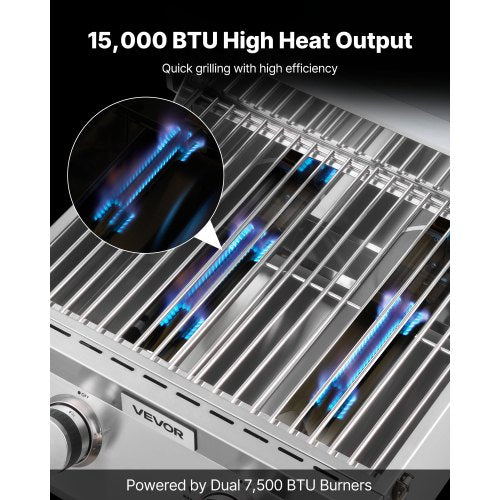 Tabletop Gas Grill 2Burner Stainless Steel Portable Propane Grill with Builtin