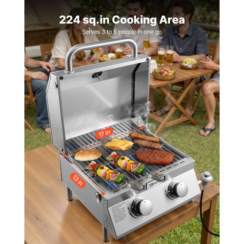 Tabletop Gas Grill 2Burner Stainless Steel Portable Propane Grill with Builtin