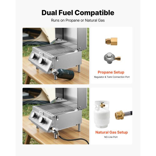 Tabletop Gas Grill 2Burner Stainless Steel Portable Propane Grill with Builtin