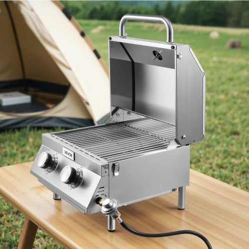 Tabletop Gas Grill 2Burner Stainless Steel Portable Propane Grill with Builtin