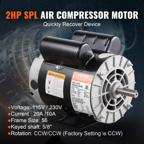 2HP SPL Air Compressor Electric Motor 115230V 2010 Amps 56 Frame