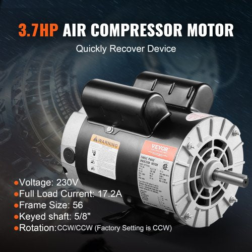 37HP Air Compressor Motor 3450RPM Electric Motor 230V 17.2 Amps 58