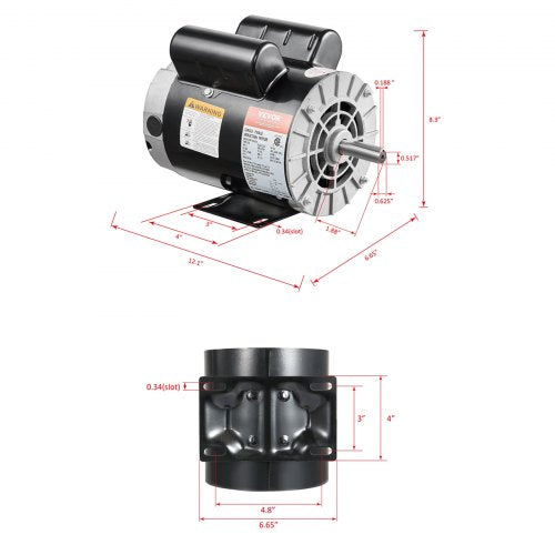 3HP Air Compressor Electric Motor 230V 15.5 Amps 56 Frame 3450RPM 58