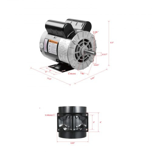 5HP SPL Air Compressor Electric Motor 230V 176Amps 56 Frame 3450RPM 58