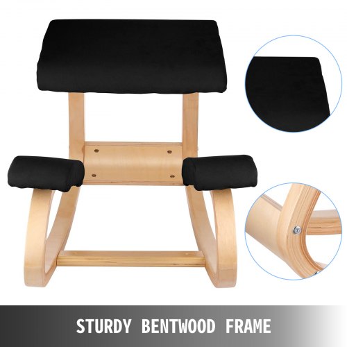 Wooden Ergonomic Kneeling Chair Memory Seat Cushion Relieving Body Black – 330L