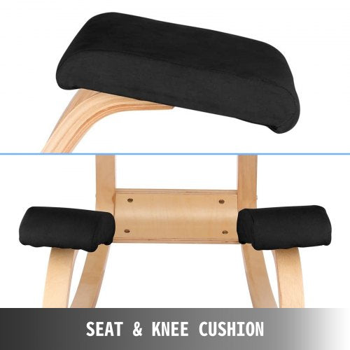 Wooden Ergonomic Kneeling Chair Memory Seat Cushion Relieving Body Black – 330L